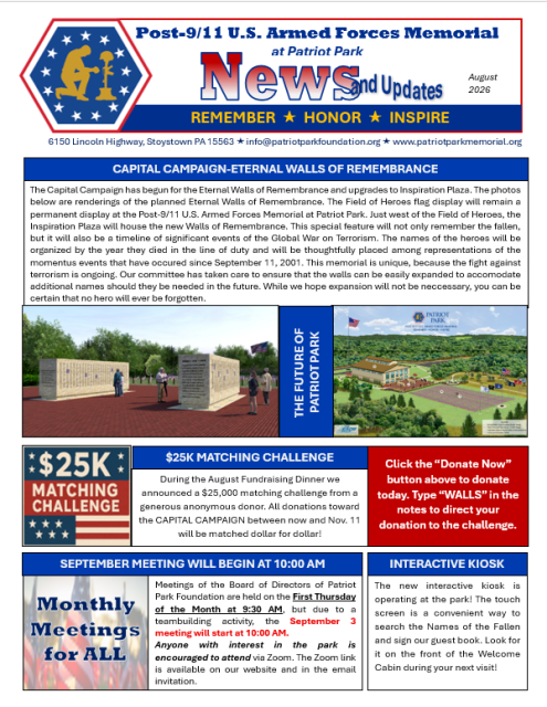 $25K MATCHING CHALLENGE FOR ETERNAL WALLS OF REMEMBRANCE CAMPAIGN